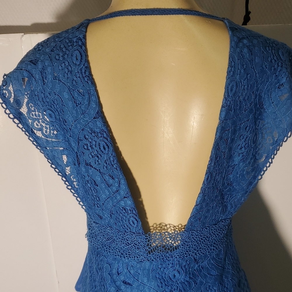 FOXIEDOX Blue Lace Open Back Mini Dress Size S - Picture 9 of 13